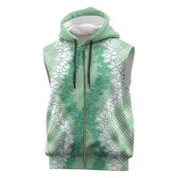 Hawaii Aloha Plumeria Lei Mint Palaka Sleeveless Zip Hoodie LT7 Mint - Polynesian Pride