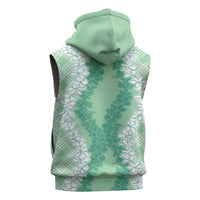 Hawaii Aloha Plumeria Lei Mint Palaka Sleeveless Zip Hoodie LT7 - Polynesian Pride