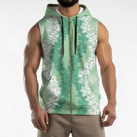 Hawaii Aloha Plumeria Lei Mint Palaka Sleeveless Zip Hoodie LT7 - Polynesian Pride