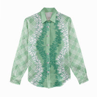 Hawaii Aloha Plumeria Lei Mint Palaka Women Casual Shirt - Polynesian Pride