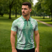 Hawaii Aloha Plumeria Lei Mint Palaka Zipper Polo Shirt - Polynesian Pride