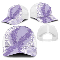 Hawaii Aloha Plumeria Lei Lavender Palaka Baseball Net Cap LT7 - Polynesian Pride