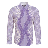 Hawaii Aloha Plumeria Lei Lavender Palaka Family Matching Off Shoulder Maxi Dress and Hawaiian Shirt - Polynesian Pride