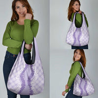 Hawaii Aloha Plumeria Lei Lavender Palaka Grocery Bag - Polynesian Pride