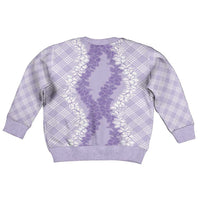 Hawaii Aloha Plumeria Lei Lavender Palaka Kid Ugly Christmas Sweater - Polynesian Pride