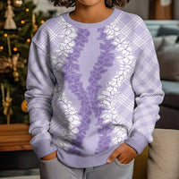 Hawaii Aloha Plumeria Lei Lavender Palaka Kid Ugly Christmas Sweater - Polynesian Pride