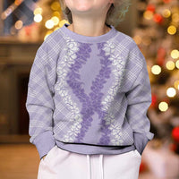 Hawaii Aloha Plumeria Lei Lavender Palaka Kid Ugly Christmas Sweater - Polynesian Pride