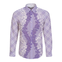 Hawaii Aloha Plumeria Lei Lavender Palaka Long Sleeve Button Shirt LT7 Unisex Lavender - Polynesian Pride