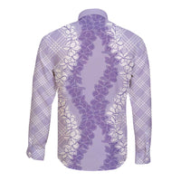 Hawaii Aloha Plumeria Lei Lavender Palaka Long Sleeve Button Shirt LT7 - Polynesian Pride