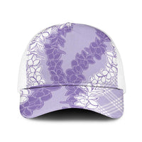 Hawaii Aloha Plumeria Lei Lavender Palaka Mesh Trucker Cap LT7 One Size White Lavender - Polynesian Pride