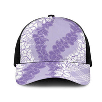 Hawaii Aloha Plumeria Lei Lavender Palaka Mesh Trucker Cap LT7 One Size Black Lavender - Polynesian Pride