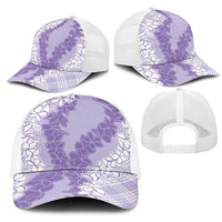 Hawaii Aloha Plumeria Lei Lavender Palaka Mesh Trucker Cap LT7 - Polynesian Pride