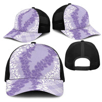 Hawaii Aloha Plumeria Lei Lavender Palaka Mesh Trucker Cap LT7 - Polynesian Pride
