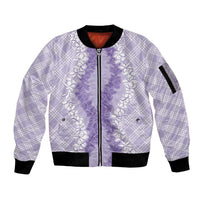 Hawaii Aloha Plumeria Lei Lavender Palaka Sleeve Zip Bomber Jacket - Polynesian Pride