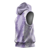 Hawaii Aloha Plumeria Lei Lavender Palaka Sleeveless Hoodie - Polynesian Pride