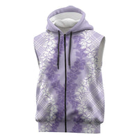 Hawaii Aloha Plumeria Lei Lavender Palaka Sleeveless Zip Hoodie LT7 Lavender - Polynesian Pride