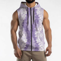 Hawaii Aloha Plumeria Lei Lavender Palaka Sleeveless Zip Hoodie LT7 - Polynesian Pride