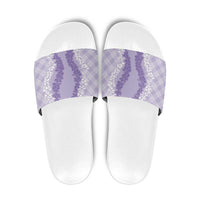 Hawaii Aloha Plumeria Lei Lavender Palaka Slide Sandals - Polynesian Pride