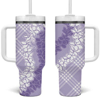 Hawaii Aloha Plumeria Lei Lavender Palaka Tumbler With Handle - Polynesian Pride