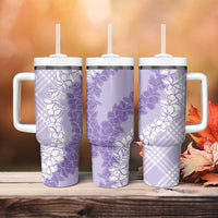 Hawaii Aloha Plumeria Lei Lavender Palaka Tumbler With Handle - Polynesian Pride