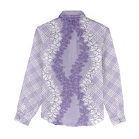 Hawaii Aloha Plumeria Lei Lavender Palaka Women Casual Shirt - Polynesian Pride