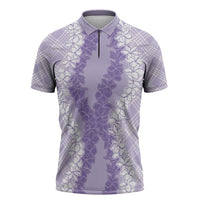 Hawaii Aloha Plumeria Lei Lavender Palaka Zipper Polo Shirt - Polynesian Pride