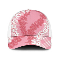 Hawaii Aloha Plumeria Lei Pink Palaka Baseball Net Cap LT7 One Size White Pink - Polynesian Pride