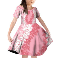 Hawaii Aloha Plumeria Lei Pink Palaka Family Matching Off Shoulder Short Dress and Hawaiian Shirt - Polynesian Pride