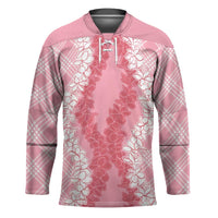 Hawaii Aloha Plumeria Lei Pink Palaka Hockey Jersey - Polynesian Pride