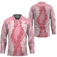 Hawaii Aloha Plumeria Lei Pink Palaka Hockey Jersey LT7 - Polynesian Pride