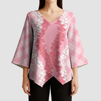 Hawaii Aloha Plumeria Lei Pink Palaka Kimono Sleeve Blouse - Polynesian Pride