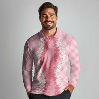 Hawaii Aloha Plumeria Lei Pink Palaka Long Sleeve Polo Shirt - Polynesian Pride