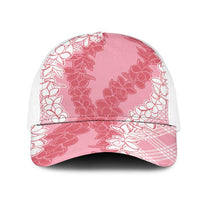 Hawaii Aloha Plumeria Lei Pink Palaka Mesh Trucker Cap LT7 One Size White Pink - Polynesian Pride