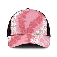 Hawaii Aloha Plumeria Lei Pink Palaka Mesh Trucker Cap - Polynesian Pride