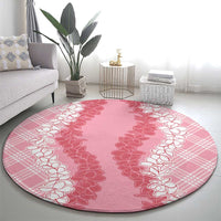 Hawaii Aloha Plumeria Lei Pink Palaka Round Carpet - Polynesian Pride