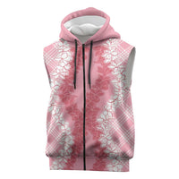 Hawaii Aloha Plumeria Lei Pink Palaka Sleeveless Zip Hoodie LT7 Pink - Polynesian Pride