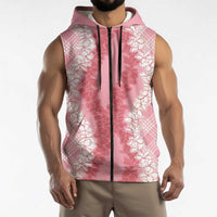 Hawaii Aloha Plumeria Lei Pink Palaka Sleeveless Zip Hoodie LT7 - Polynesian Pride