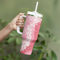 Hawaii Aloha Plumeria Lei Pink Palaka Tumbler With Handle - Polynesian Pride