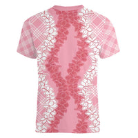 Hawaii Aloha Plumeria Lei Pink Palaka Women V-Neck T-Shirt LT7 - Polynesian Pride