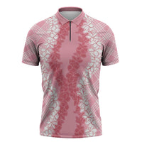Hawaii Aloha Plumeria Lei Pink Palaka Zipper Polo Shirt - Polynesian Pride