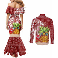 Mele Kalikimaka Hawaii Christmas Couples Matching Mermaid Dress and Long Sleeve Button Shirt Pineapple Party LT7 - Polynesian Pride