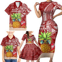 Mele Kalikimaka Hawaii Christmas Family Matching Short Sleeve Bodycon Dress and Hawaiian Shirt Pineapple Party LT7 - Polynesian Pride