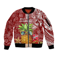 Mele Kalikimaka Hawaii Christmas Sleeve Zip Bomber Jacket Pineapple Party LT7 Unisex Red - Polynesian Pride