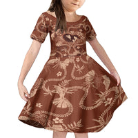 Hawaii Plumeria Family Matching Long Sleeve Bodycon Dress and Hawaiian Shirt Hau'oli la Makuahine Sunburned LT7 Daughter's Dress Brown - Polynesian Pride