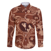 Hawaii Plumeria Family Matching Off Shoulder Maxi Dress and Hawaiian Shirt Hau'oli la Makuahine Sunburned LT7 Dad's Shirt - Long Sleeve Brown - Polynesian Pride