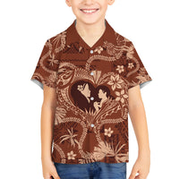 Hawaii Plumeria Family Matching Off Shoulder Short Dress and Hawaiian Shirt Hau'oli la Makuahine Sunburned LT7 Son's Shirt Brown - Polynesian Pride