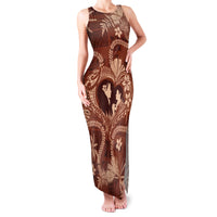 Hawaii Plumeria Family Matching Tank Maxi Dress and Hawaiian Shirt Hau'oli la Makuahine Sunburned LT7 Mom's Dress Brown - Polynesian Pride