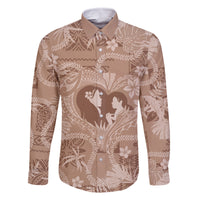 Hawaii Plumeria Family Matching Off Shoulder Maxi Dress and Hawaiian Shirt Hau'oli la Makuahine Beige LT7 Dad's Shirt - Long Sleeve Beige - Polynesian Pride