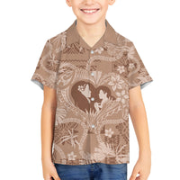 Hawaii Plumeria Family Matching Off Shoulder Maxi Dress and Hawaiian Shirt Hau'oli la Makuahine Beige LT7 Son's Shirt Beige - Polynesian Pride
