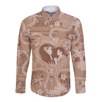 Hawaii Plumeria Long Sleeve Button Shirt Hau'oli la Makuahine Beige LT7 Unisex Beige - Polynesian Pride
